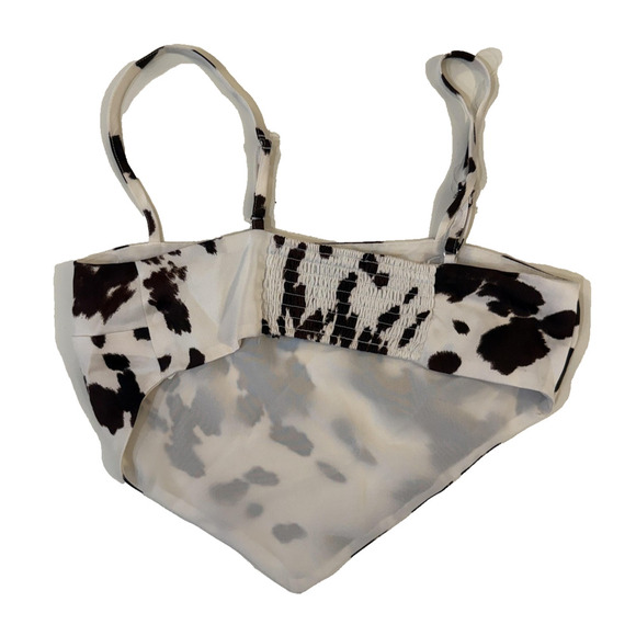 Forever 21 Cow Print Crop Top Womens SM Spaghetti Strap Smocked Y2K Festival - Picture 2 of 4